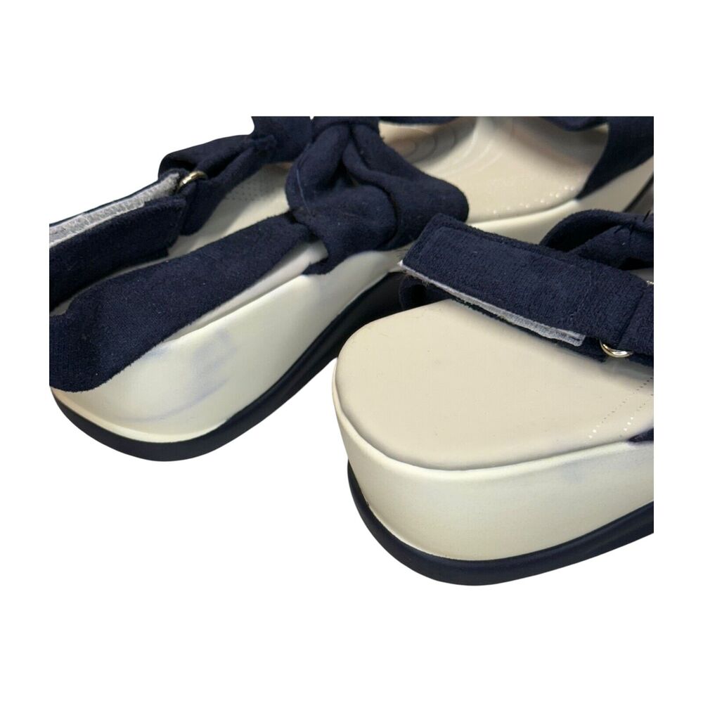 Navy Blue Bow Platform Sandals Flatform Wedge Summer Size 8 9 - Picture 5 of 7